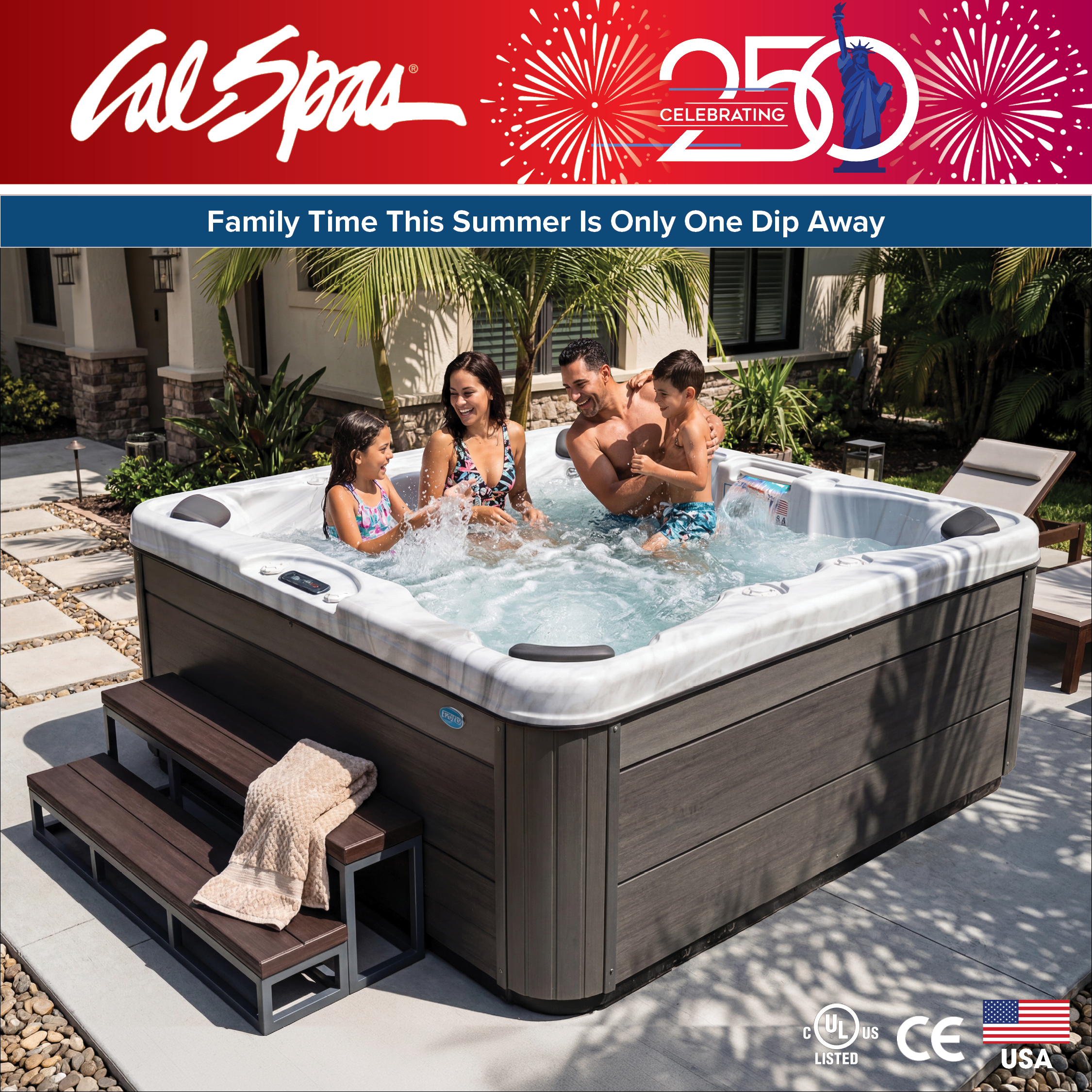 Calspas hot tub being used in a family setting - Pensacola